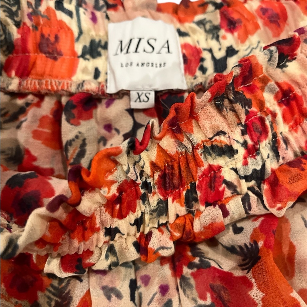 Misa Los Angles Manya Red Floral Ruffle Mini Skirt Elastic Waistband Size XS - Picture 3 of 6